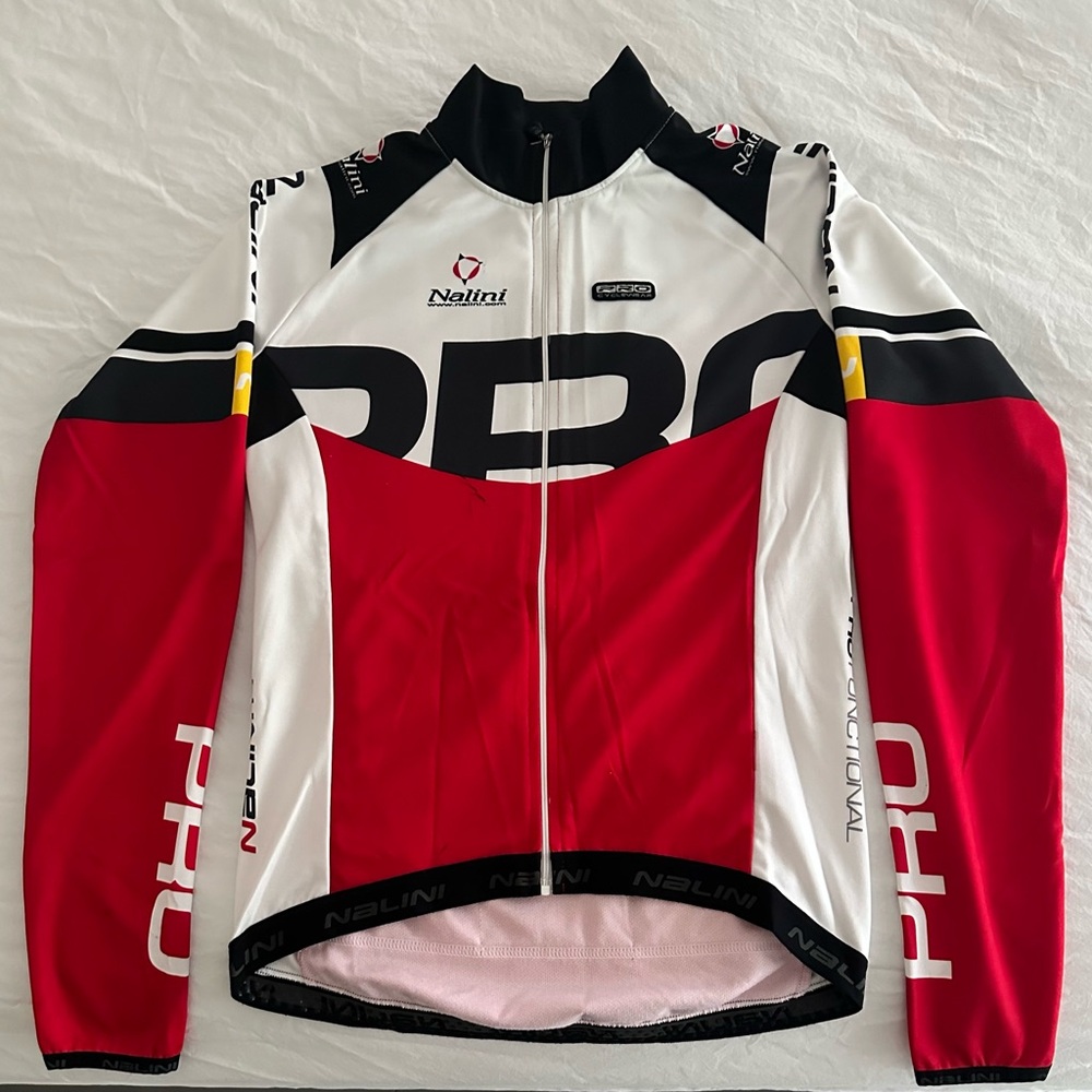 Red and White Cycling Jacket with High Collar